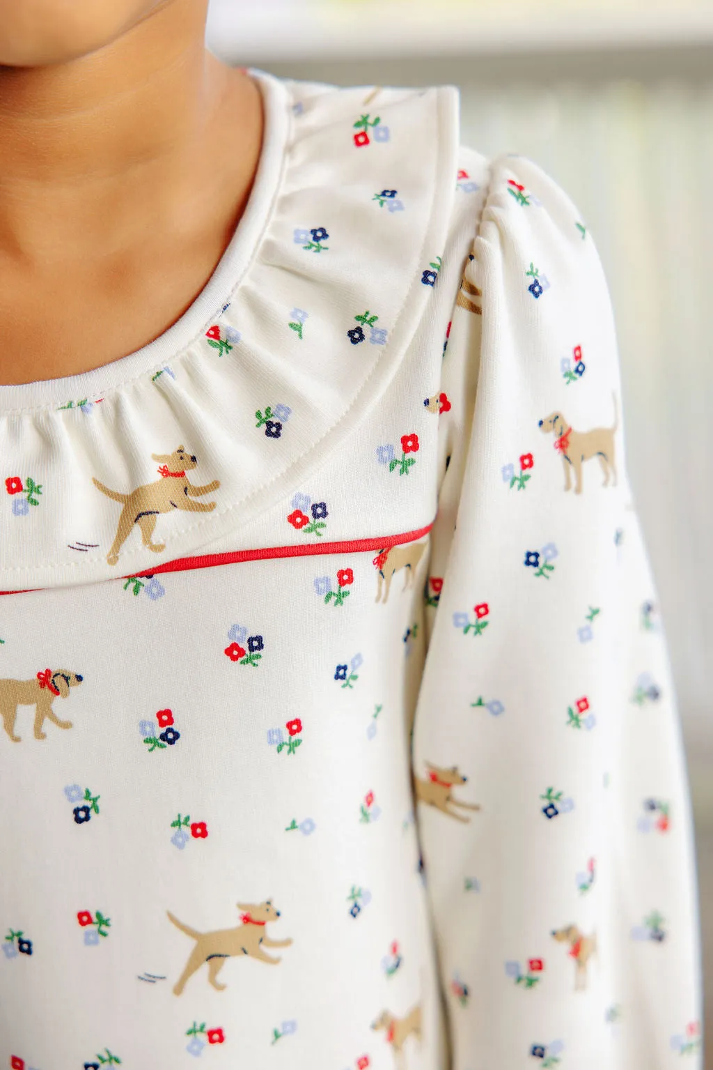 Long Sleeve Ramona Ruffle Dress - Mae Park Mini Floral with Richmond Red