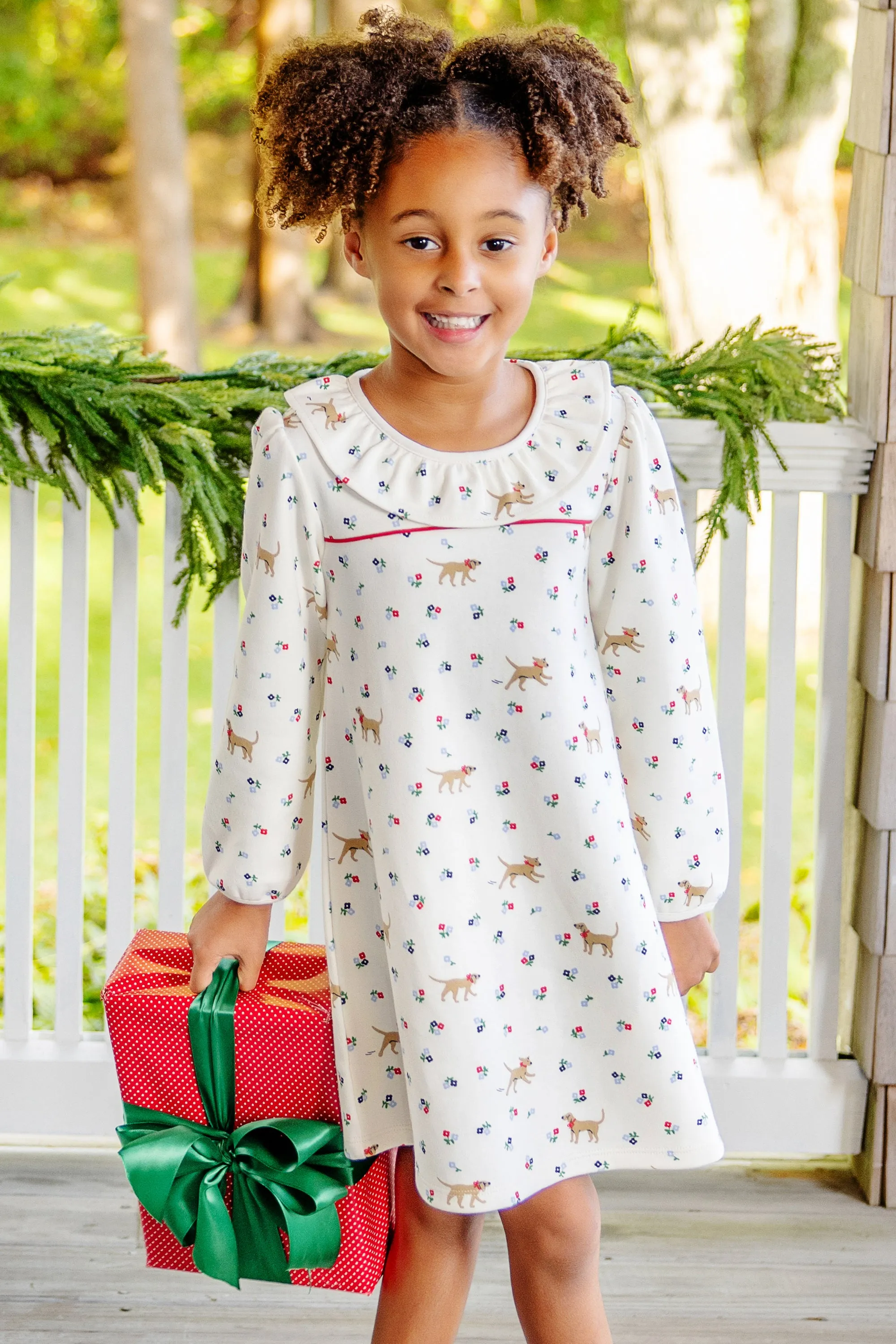 Long Sleeve Ramona Ruffle Dress - Mae Park Mini Floral with Richmond Red