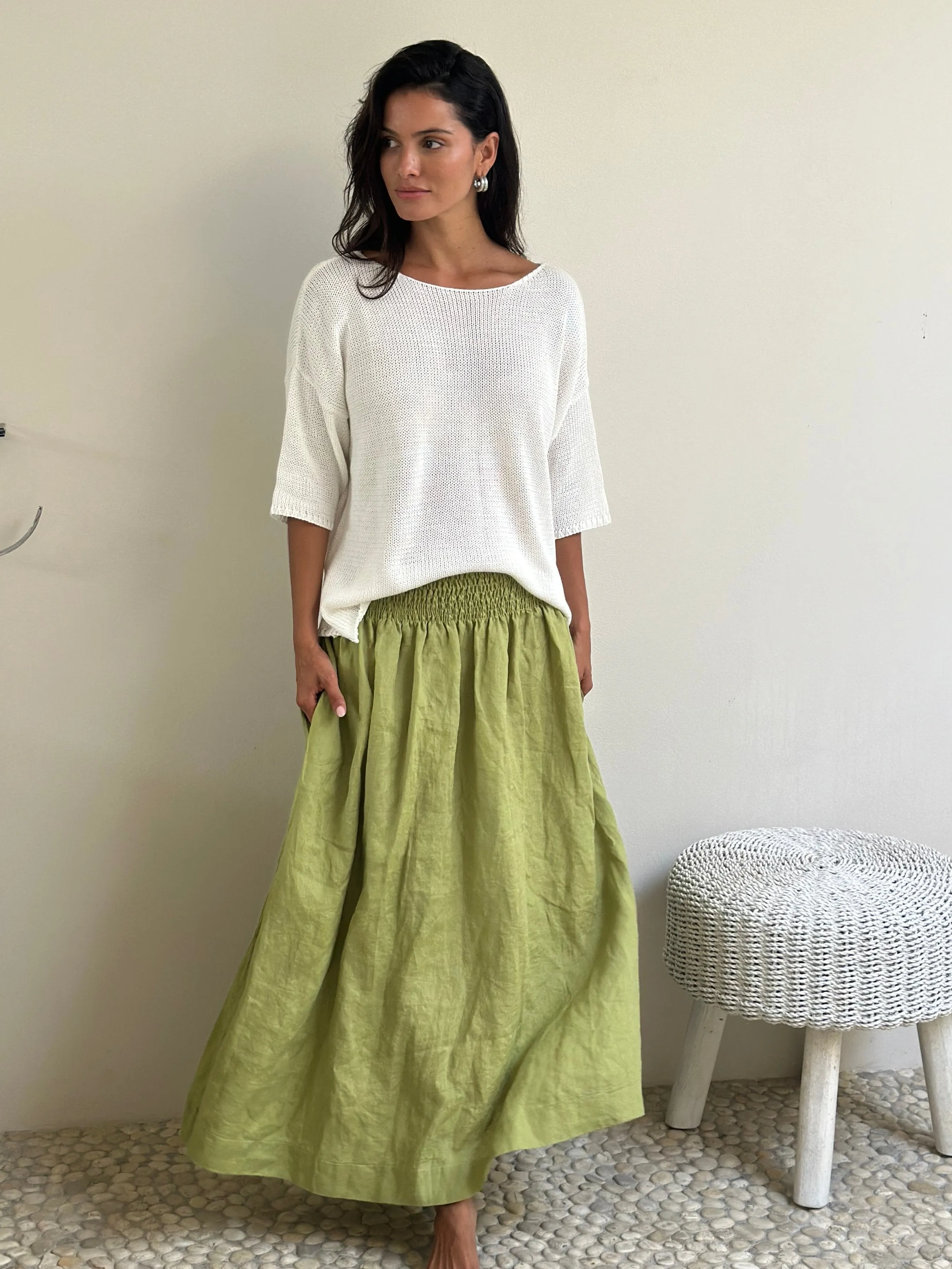 lulu skirt - avocado linen
