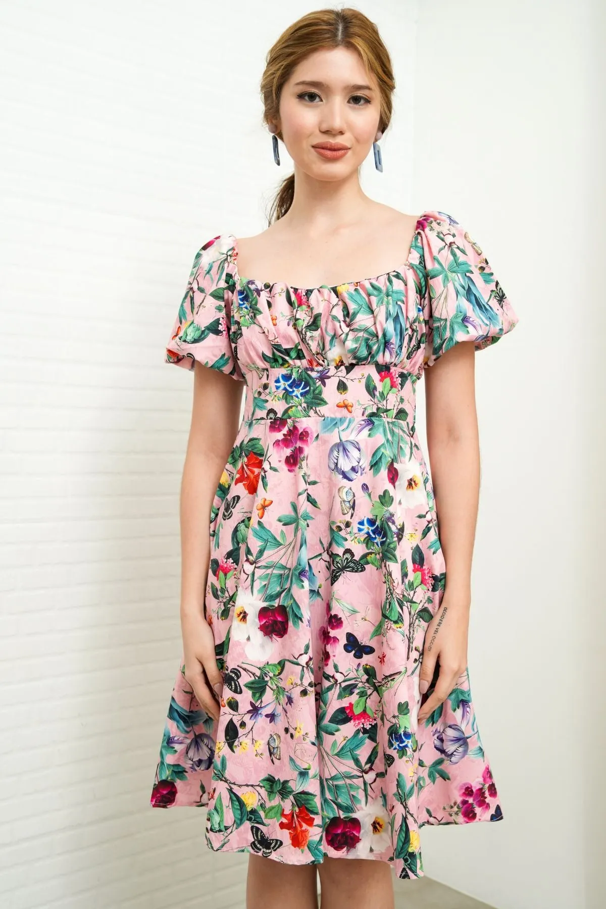 MAISIE Puff-Sleeve Babydoll Dress (Floral 3)