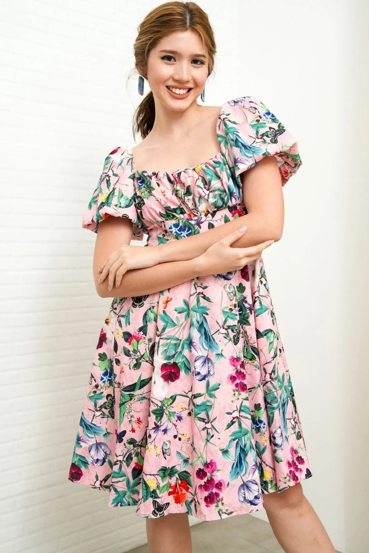 MAISIE Puff-Sleeve Babydoll Dress (Floral 3)