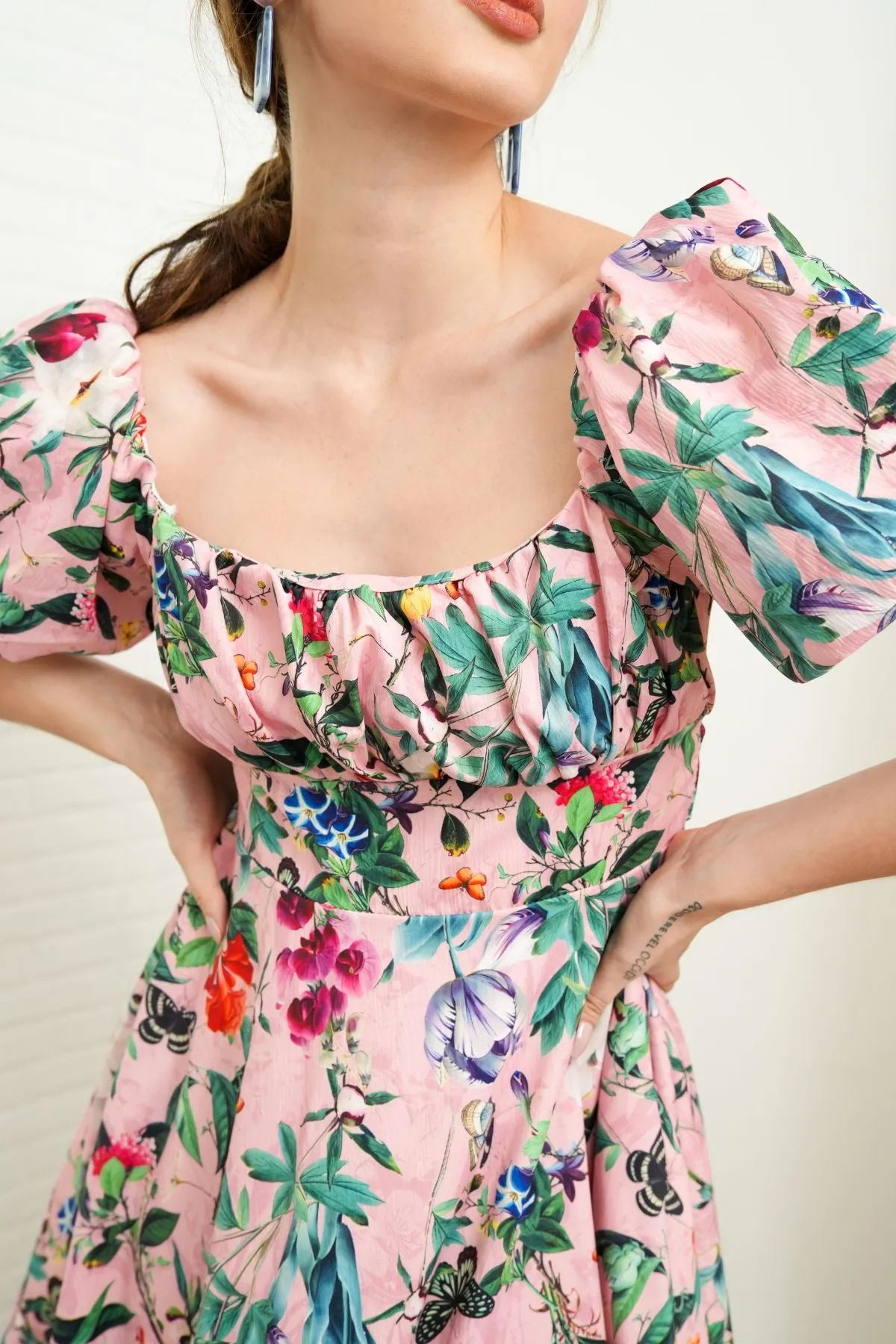 MAISIE Puff-Sleeve Babydoll Dress (Floral 3)