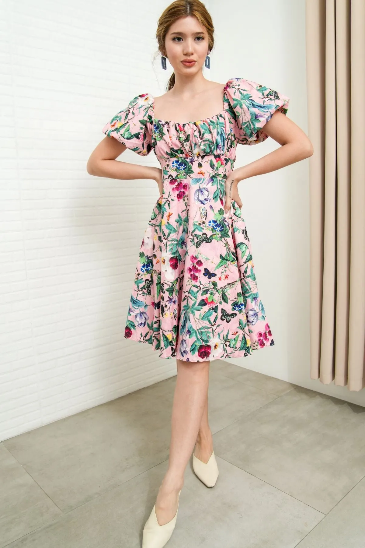 MAISIE Puff-Sleeve Babydoll Dress (Floral 3)