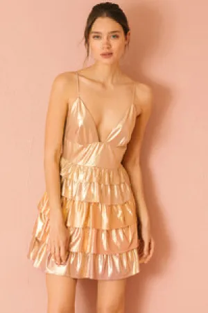 Multi-tonal Metallic Sheen Ruffled Mini Dress - Multi -