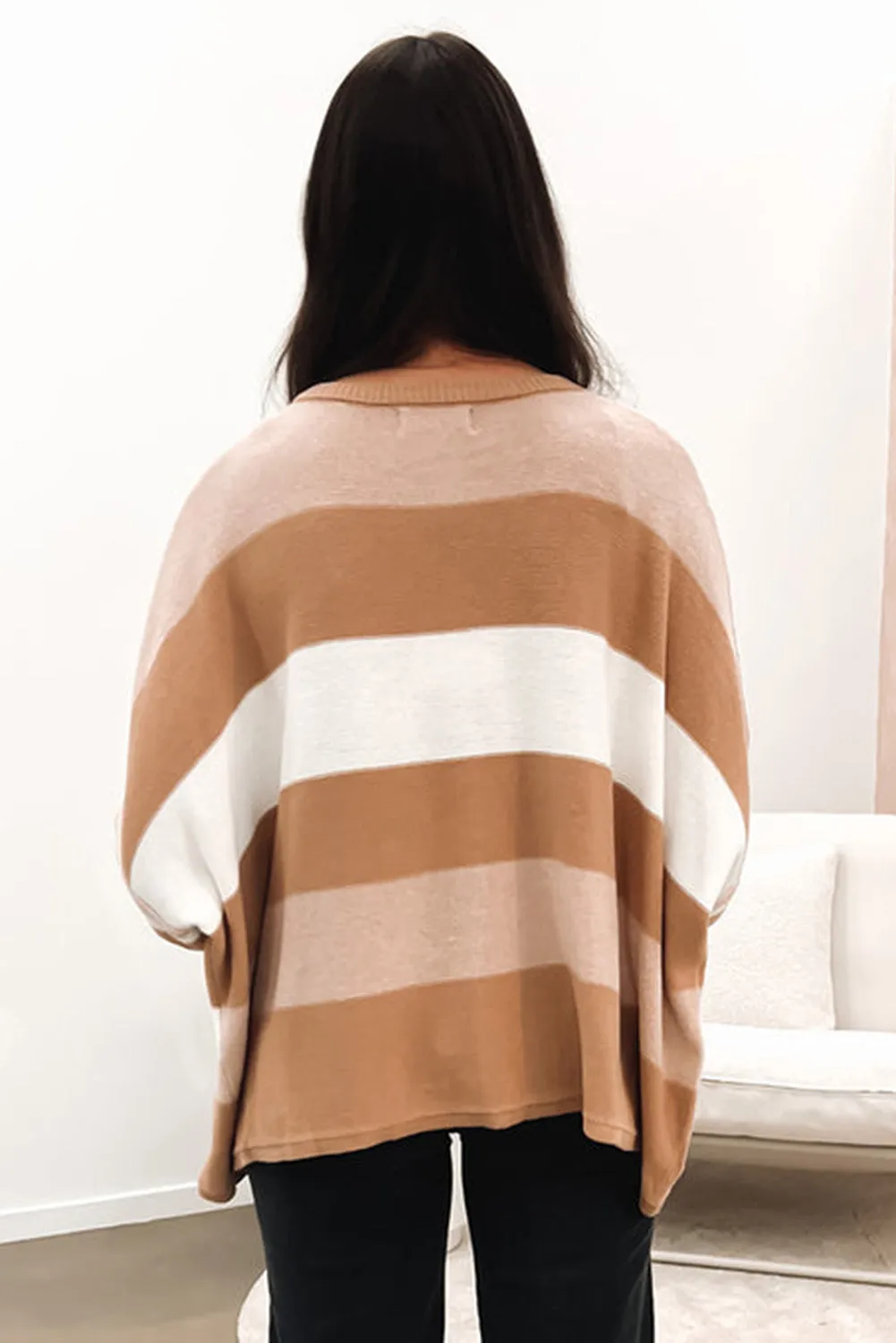 Multicolour Striped Knit Drop Shoulder Loose Sweater
