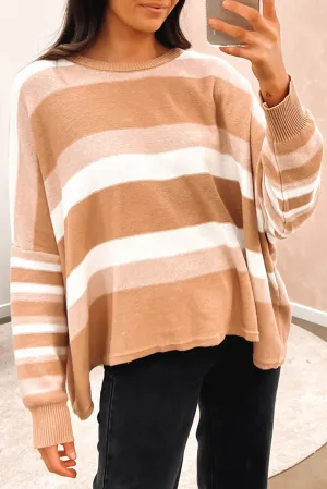 Multicolour Striped Knit Drop Shoulder Loose Sweater