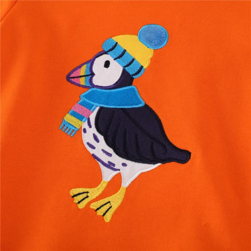New Arrival Girls Bird Squirrel Unicorn Applique Cotton Sweatshirts - Orange, Pink, Navy