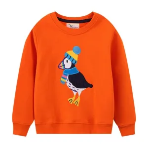 New Arrival Girls Bird Squirrel Unicorn Applique Cotton Sweatshirts - Orange, Pink, Navy