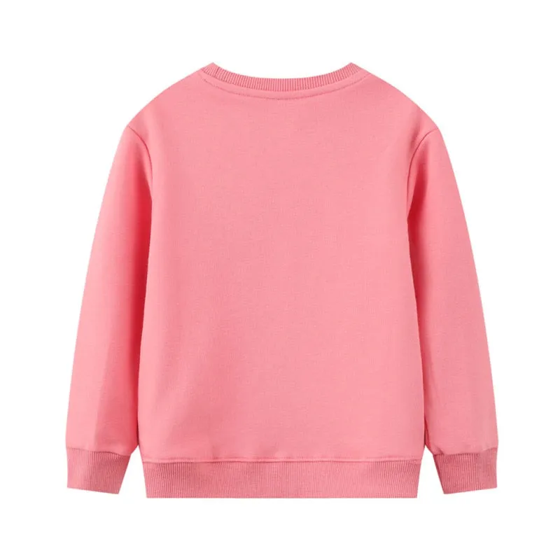 New Arrival Girls Bird Squirrel Unicorn Applique Cotton Sweatshirts - Orange, Pink, Navy