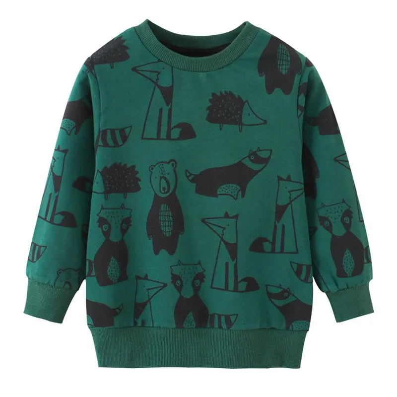 New Arrival  Kids Cartoon Animals Print Long Sleeve Cotton Sweatshirt - Letters, Olive, Green