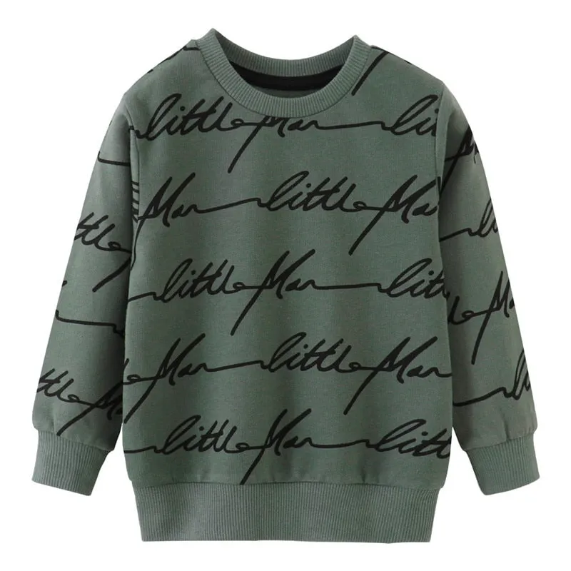 New Arrival  Kids Cartoon Animals Print Long Sleeve Cotton Sweatshirt - Letters, Olive, Green