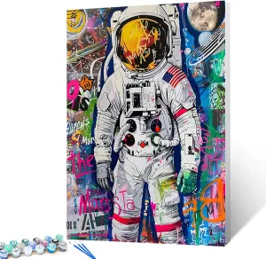 New Tucocoo Graffiti Astronaut Paint by Numbers Kits 16x20 inch Canvas, DIY Oil Painting for Adults with Brushes and Acrylic Pigment, Colorful Street Art Picture for Home Decor Gifts (Without Frame)