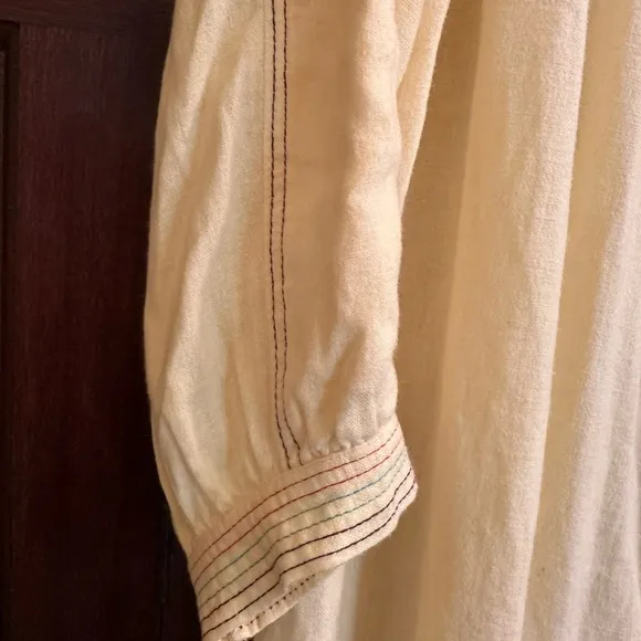 NWOT Redone RE/DONE light yellow soft linen dress w/contrast stitching &amp; pockets