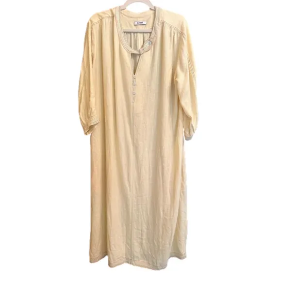 NWOT Redone RE/DONE light yellow soft linen dress w/contrast stitching &amp; pockets