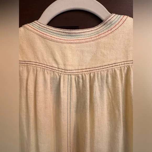 NWOT Redone RE/DONE light yellow soft linen dress w/contrast stitching &amp; pockets