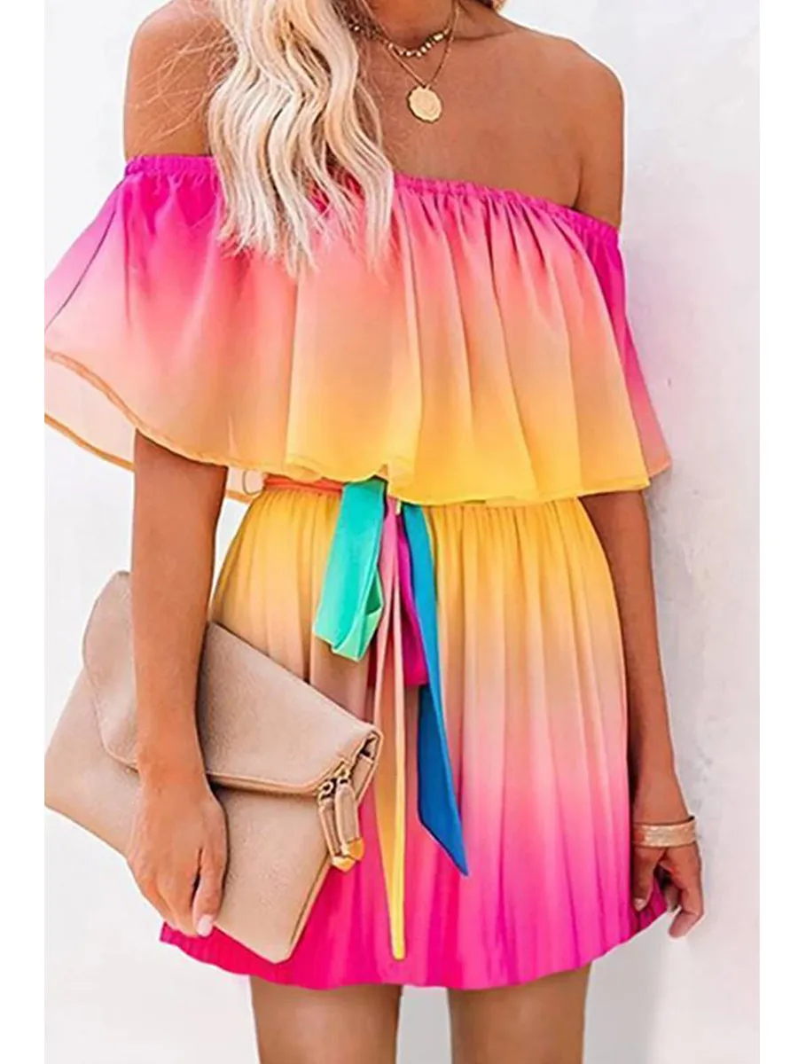 Off Shoulder Print Mini Dress