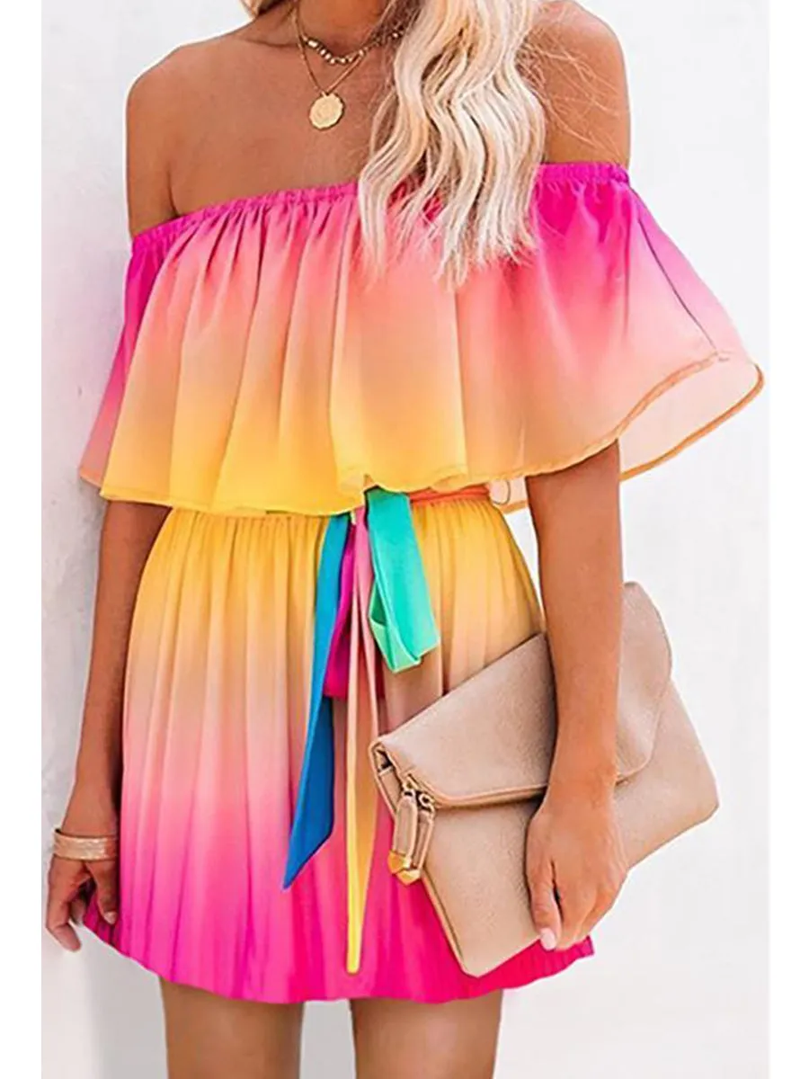 Off Shoulder Print Mini Dress