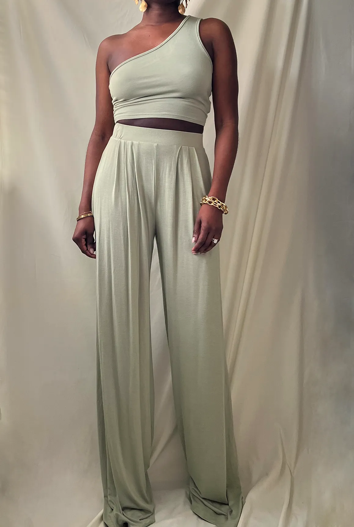One Shoulder Wide Leg Pant Set