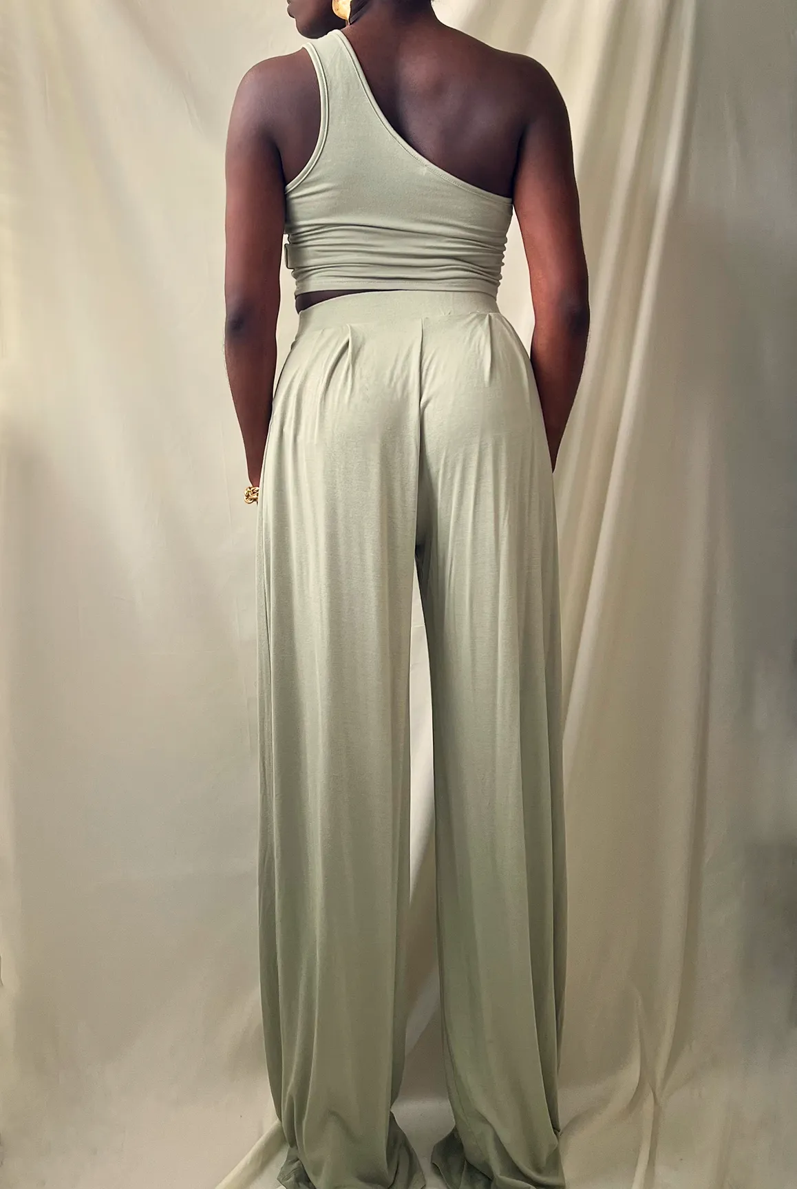 One Shoulder Wide Leg Pant Set