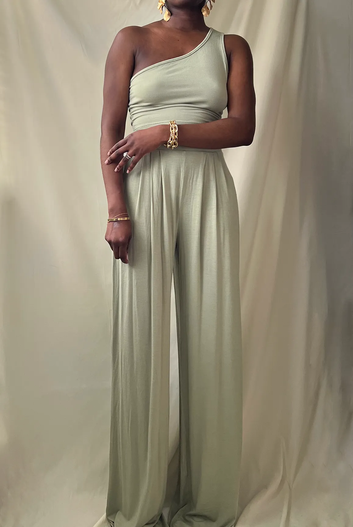 One Shoulder Wide Leg Pant Set