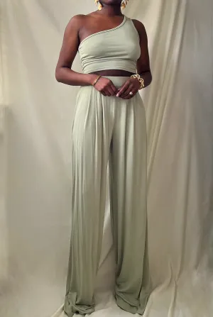 One Shoulder Wide Leg Pant Set