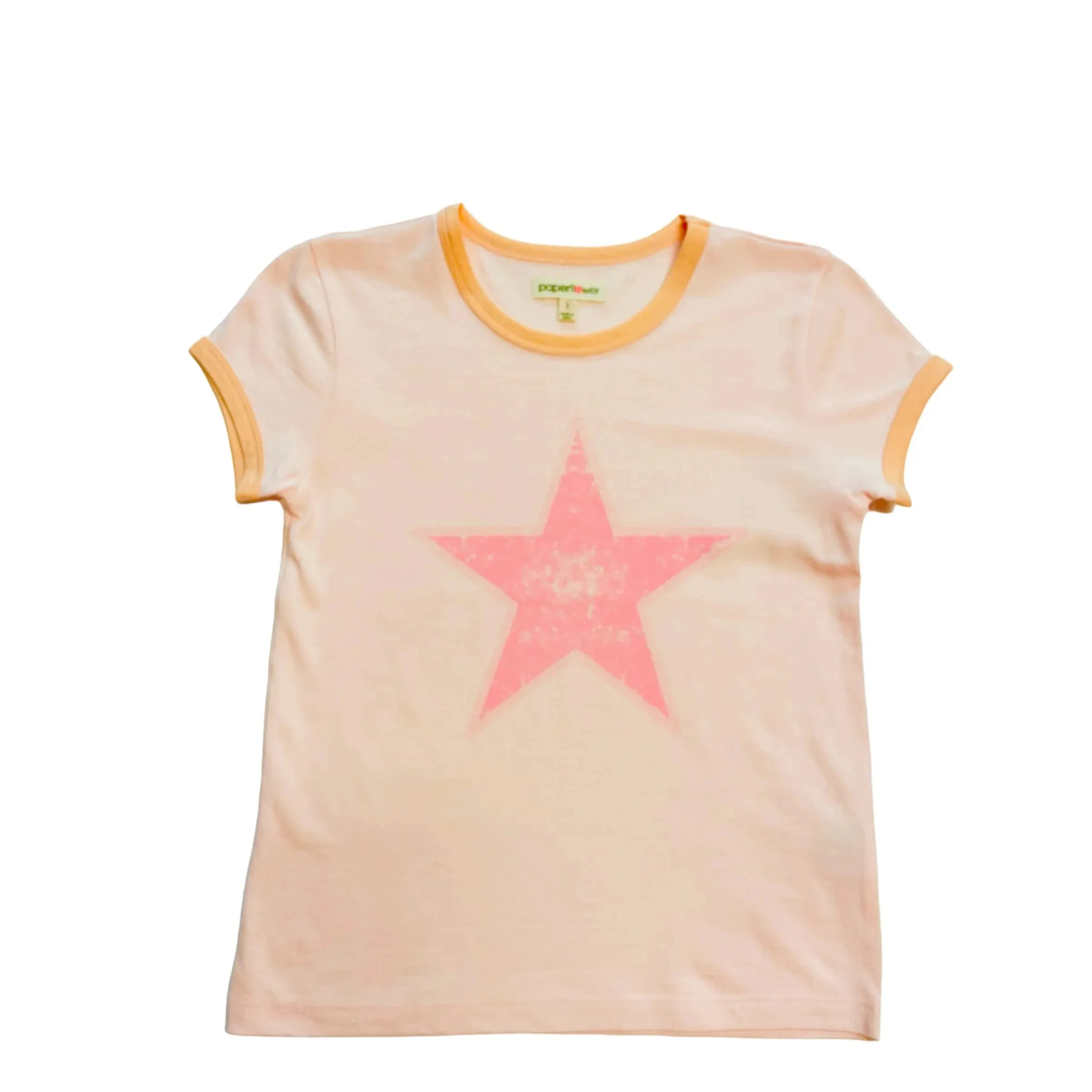 Paper Flower Distressed Star Ringer Graphic Tee - Heavenly Pink