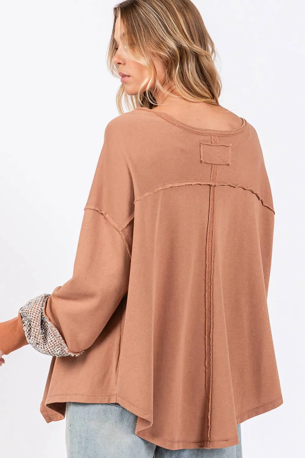 Peace Sign Mineral Wash Terry Sage   Fig Shirt: Camel