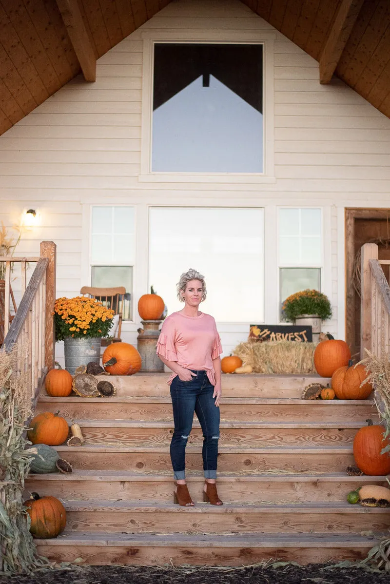 Pink Ruffle Sleeve Blouse