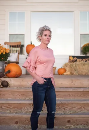 Pink Ruffle Sleeve Blouse