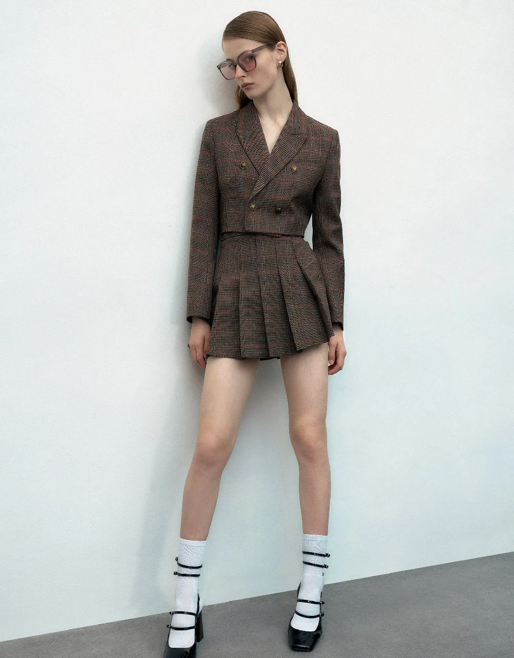 Plaid Pleated Mini A-Line Skirt