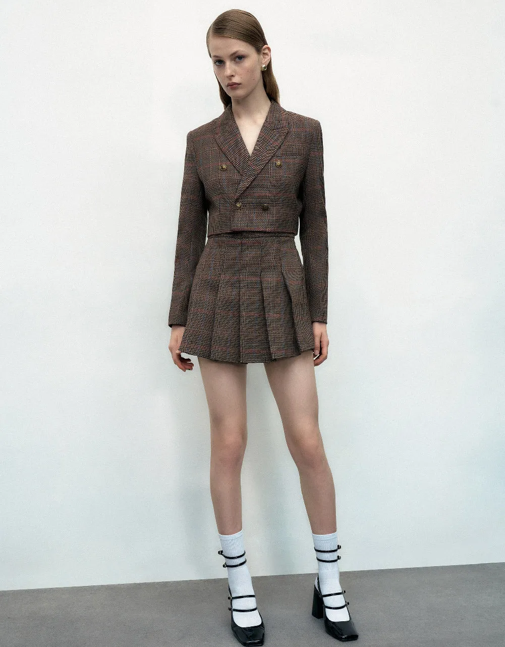 Plaid Pleated Mini A-Line Skirt