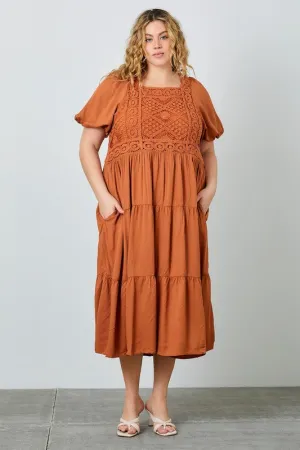 PLUS CROCHET BODICE MAXI DRESS