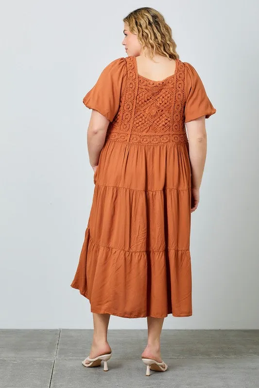 PLUS CROCHET BODICE MAXI DRESS