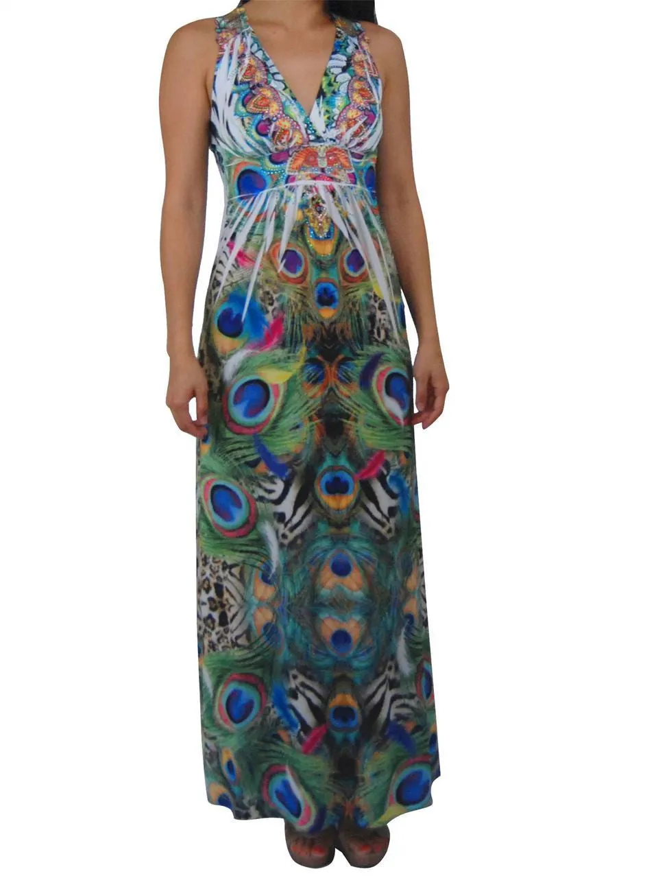 Premium Sleeveless Sublimation Maxi Dress Royal Peackcock Green