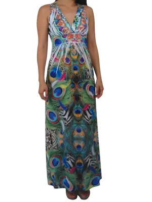 Premium Sleeveless Sublimation Maxi Dress Royal Peackcock Green