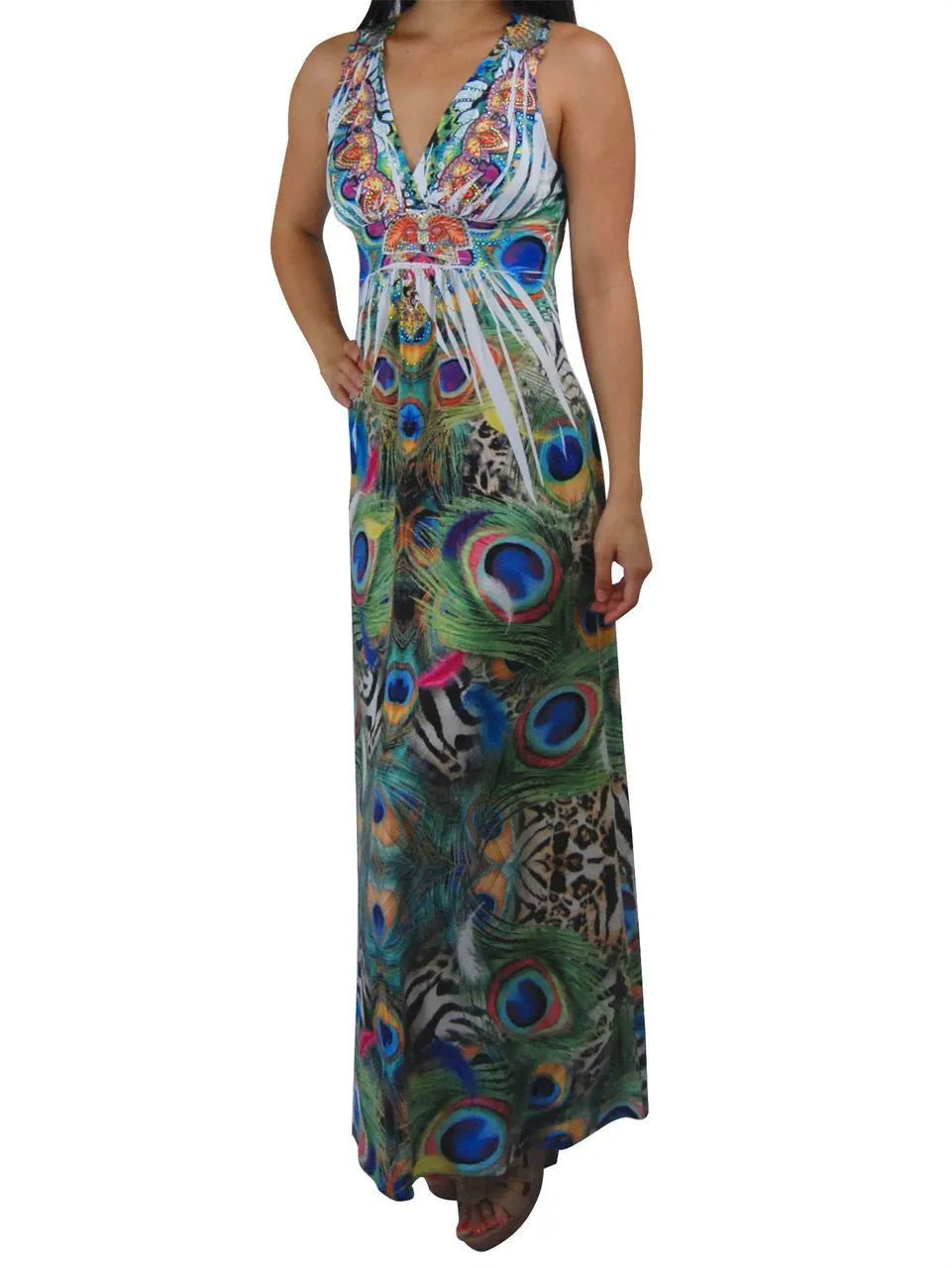 Premium Sleeveless Sublimation Maxi Dress Royal Peackcock Green