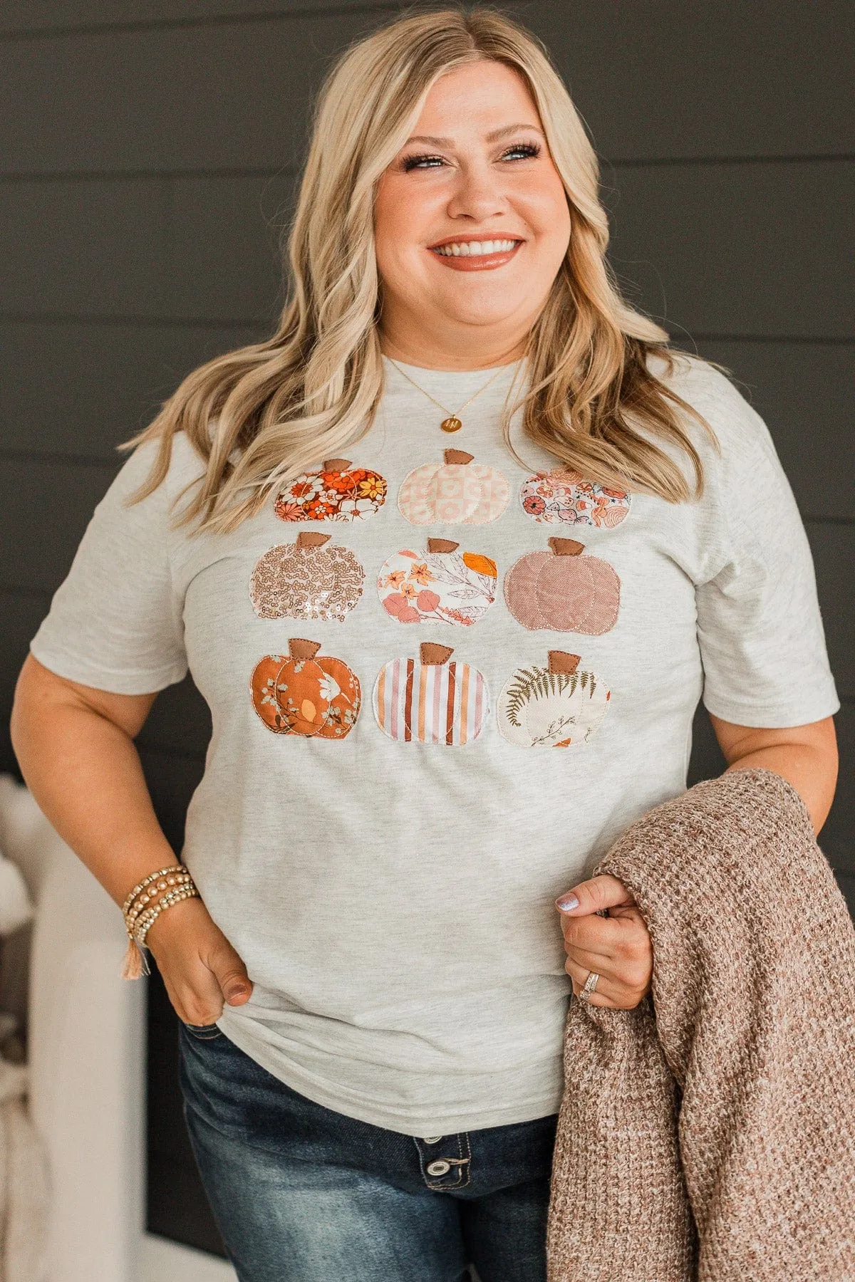 Pretty Pumpkins Graphic Tee- Light Heather Grey