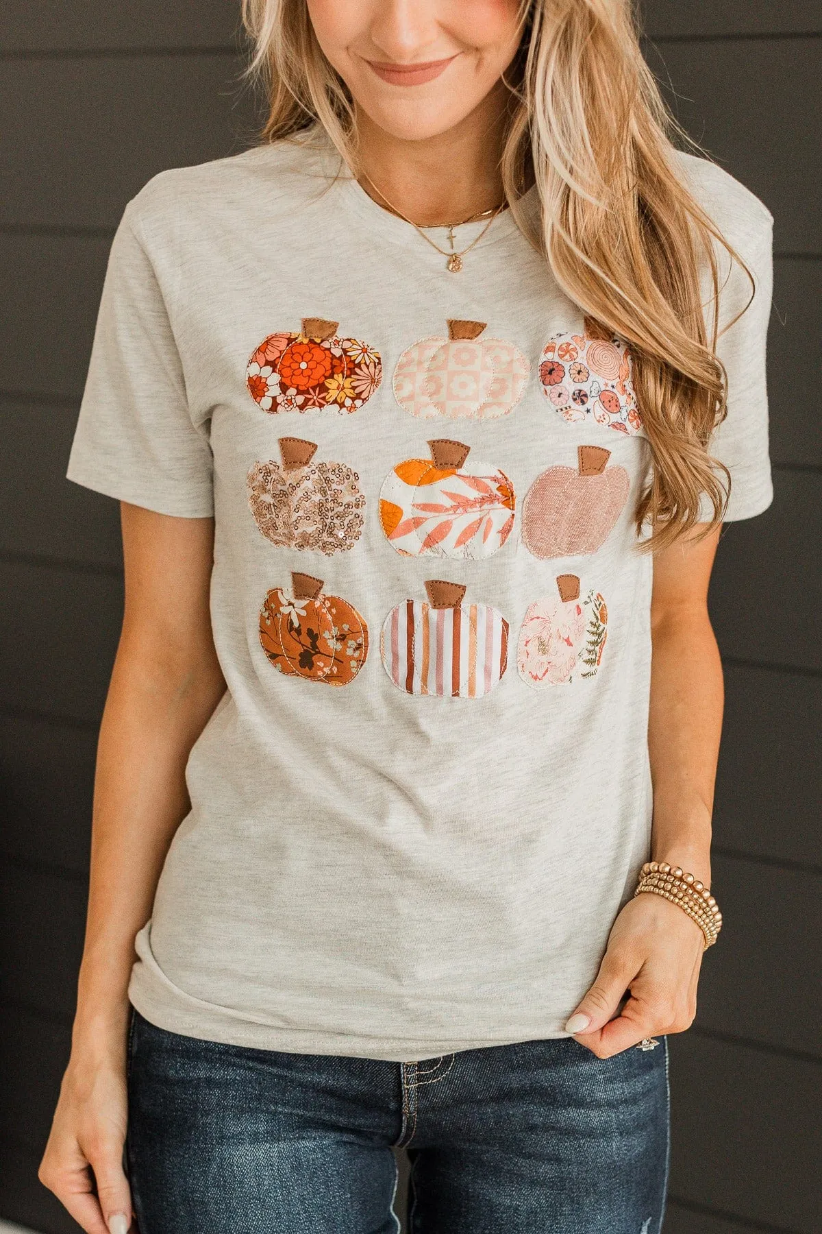 Pretty Pumpkins Graphic Tee- Light Heather Grey