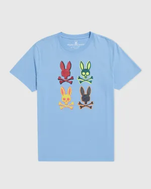 PSYCHO BUNNY MENS BENNETT MULTI BUNNY BLUE TEE