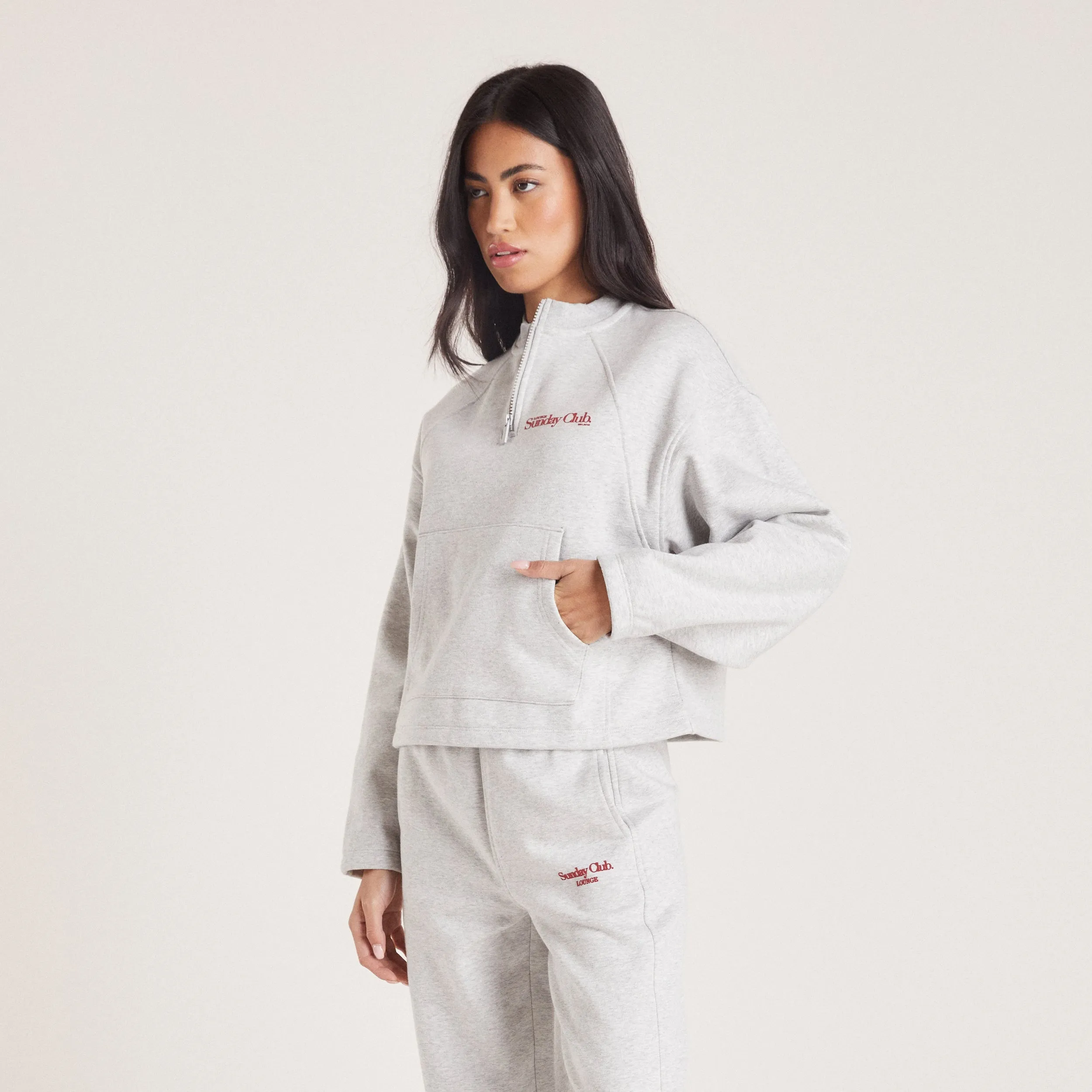Pull avec Quart de Zip - Gris Chiné