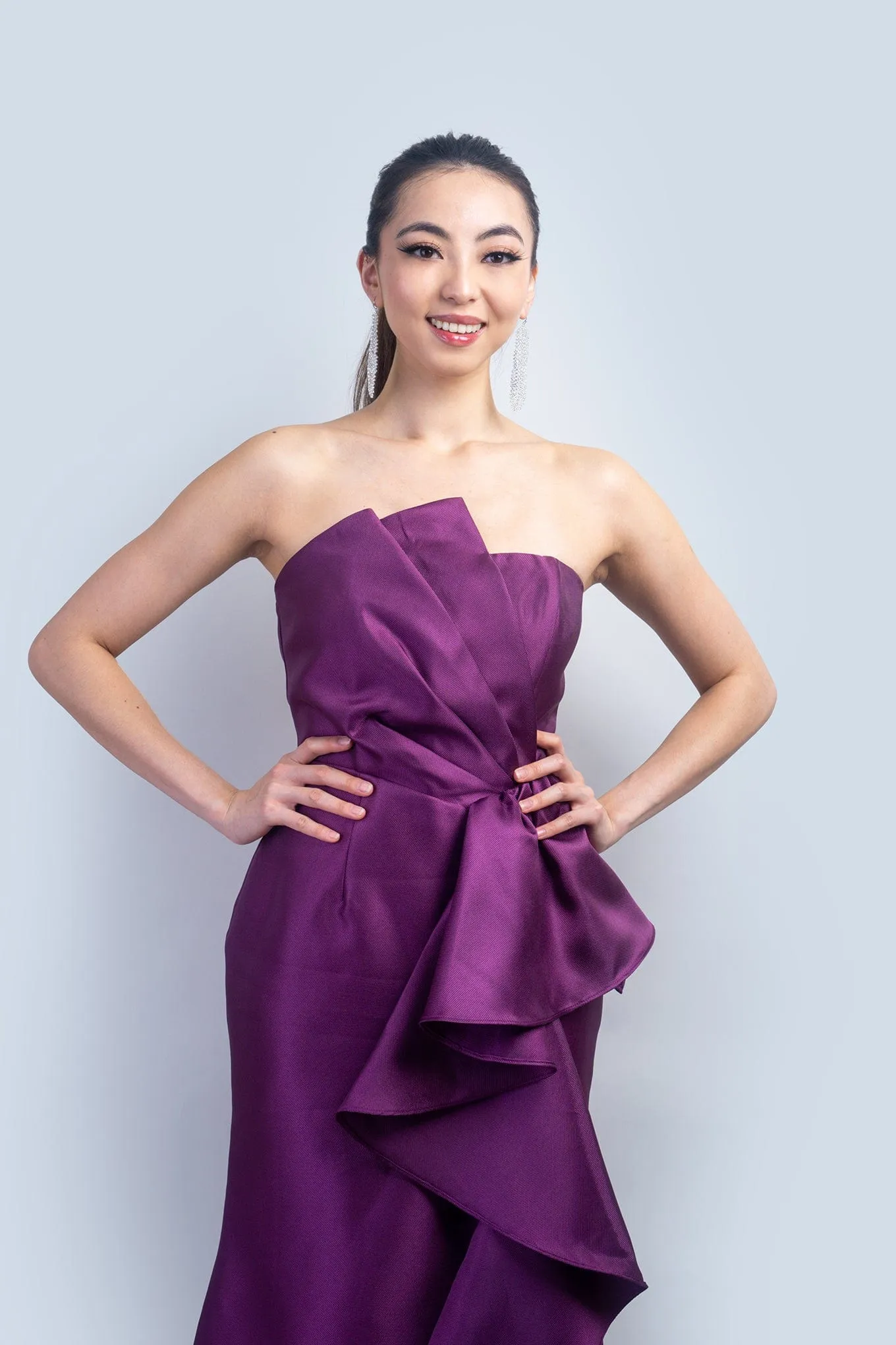 Purple Big Side Ruffle Gown