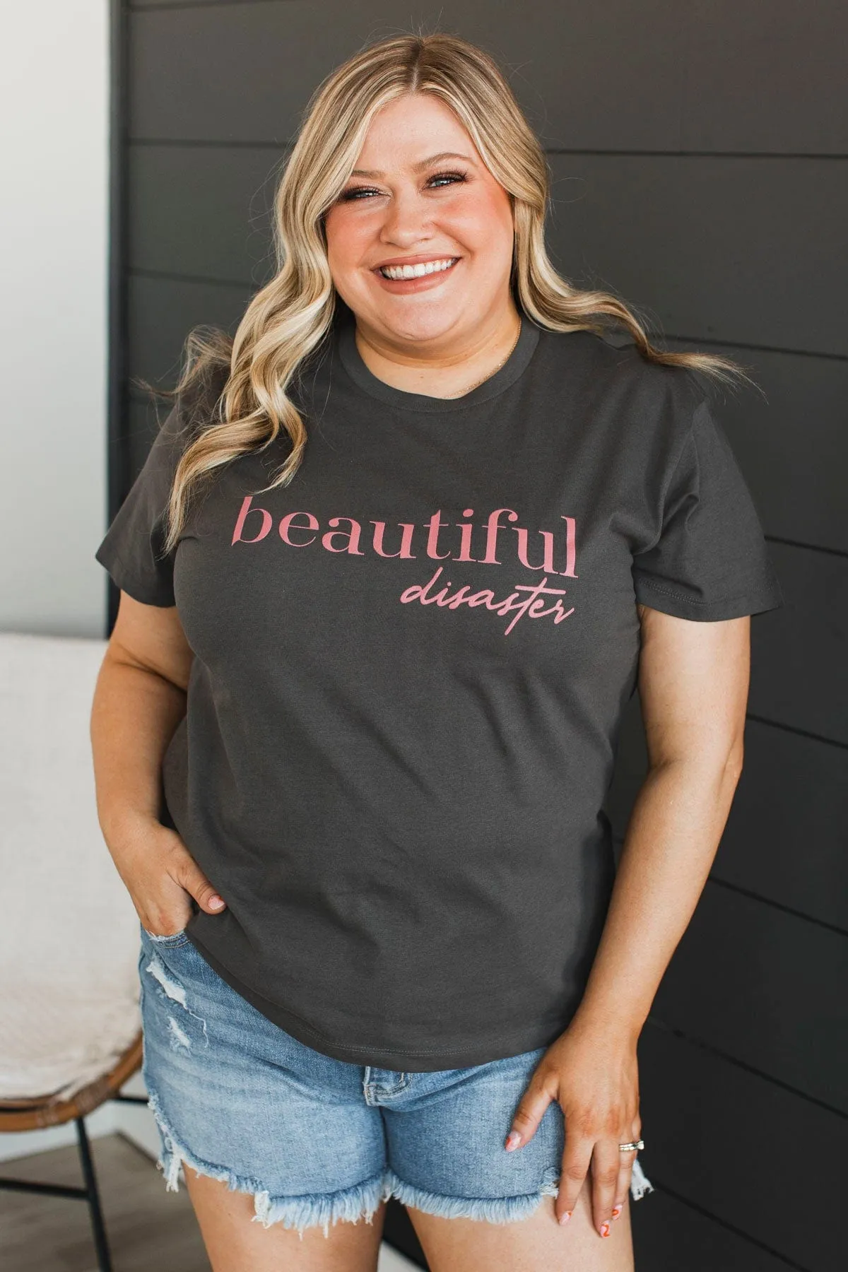 "Beautiful Disaster" Graphic Tee- Charcoal