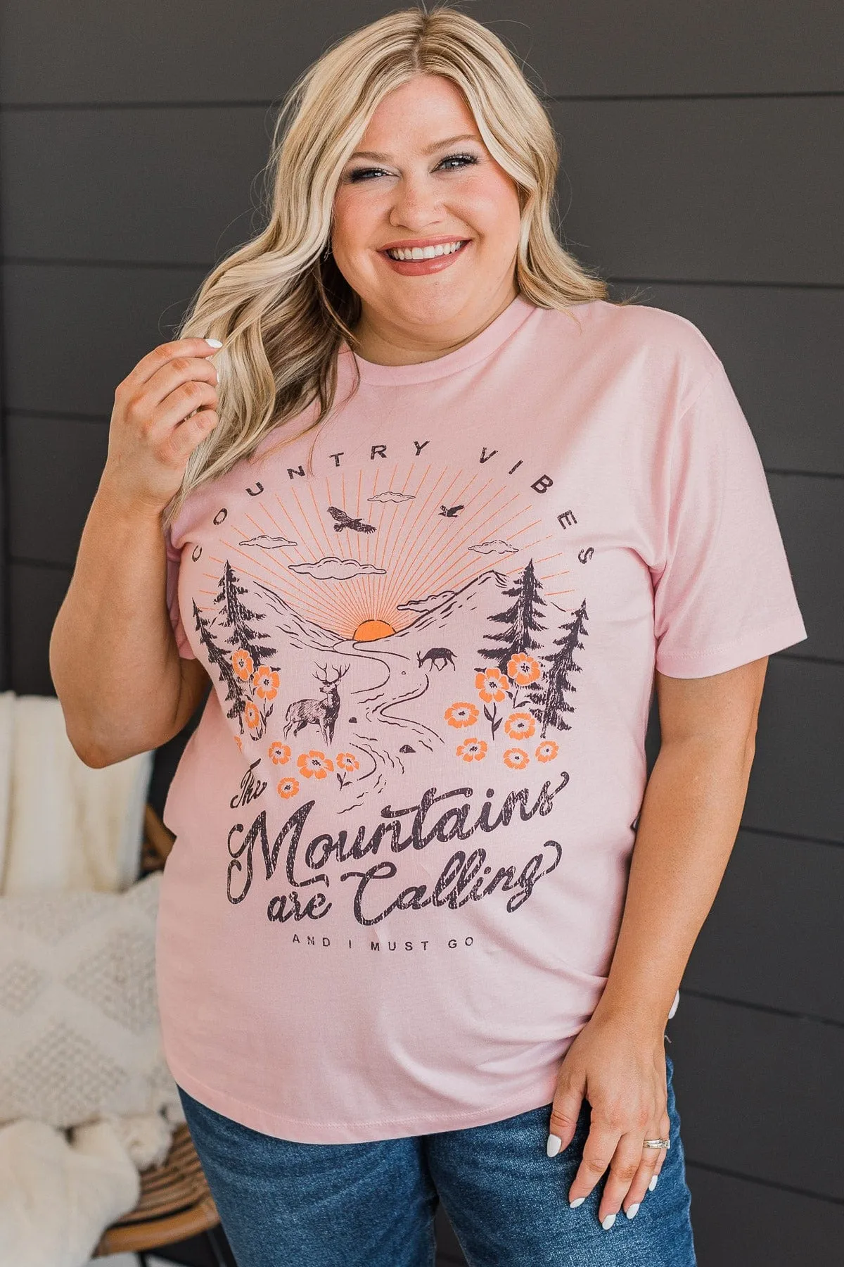 "Country Vibes" Graphic Tee- Light Pink