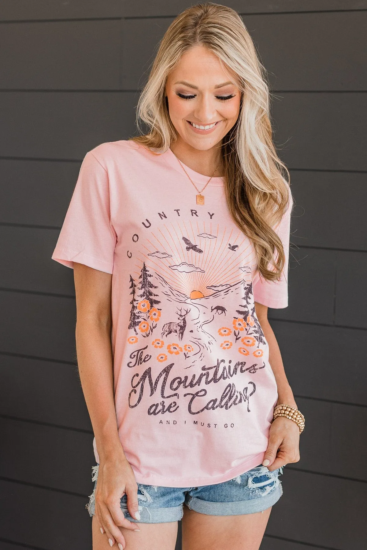 "Country Vibes" Graphic Tee- Light Pink