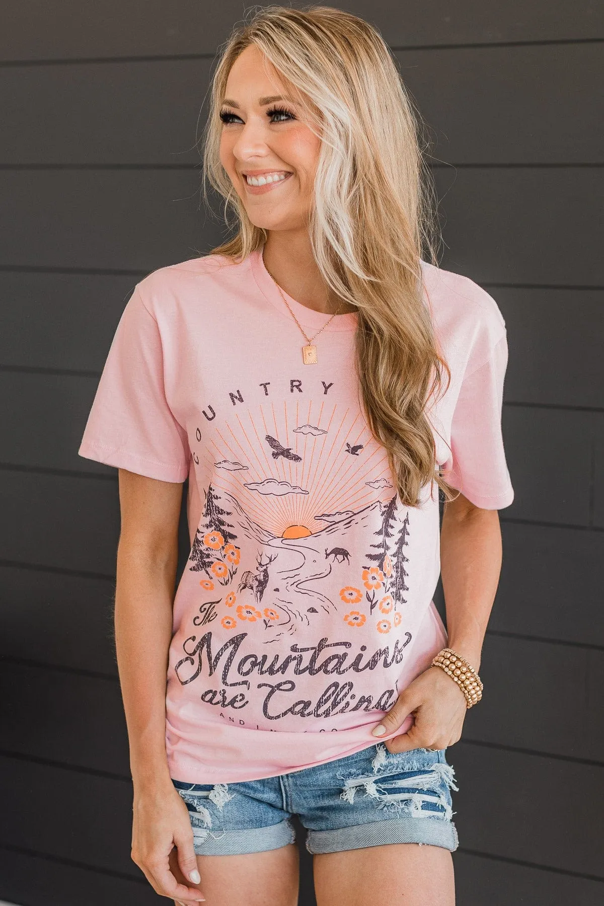 "Country Vibes" Graphic Tee- Light Pink