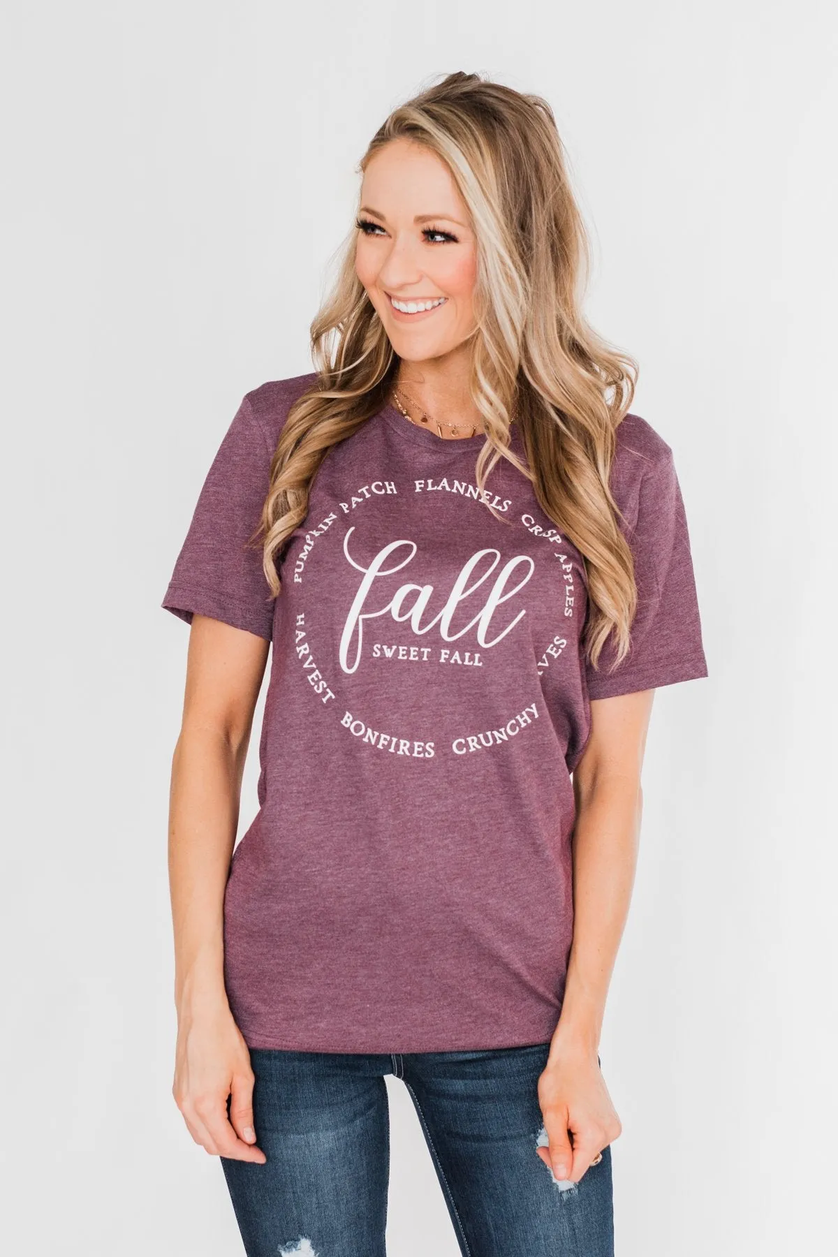 "Fall" Graphic Tee- Heathered Maroon