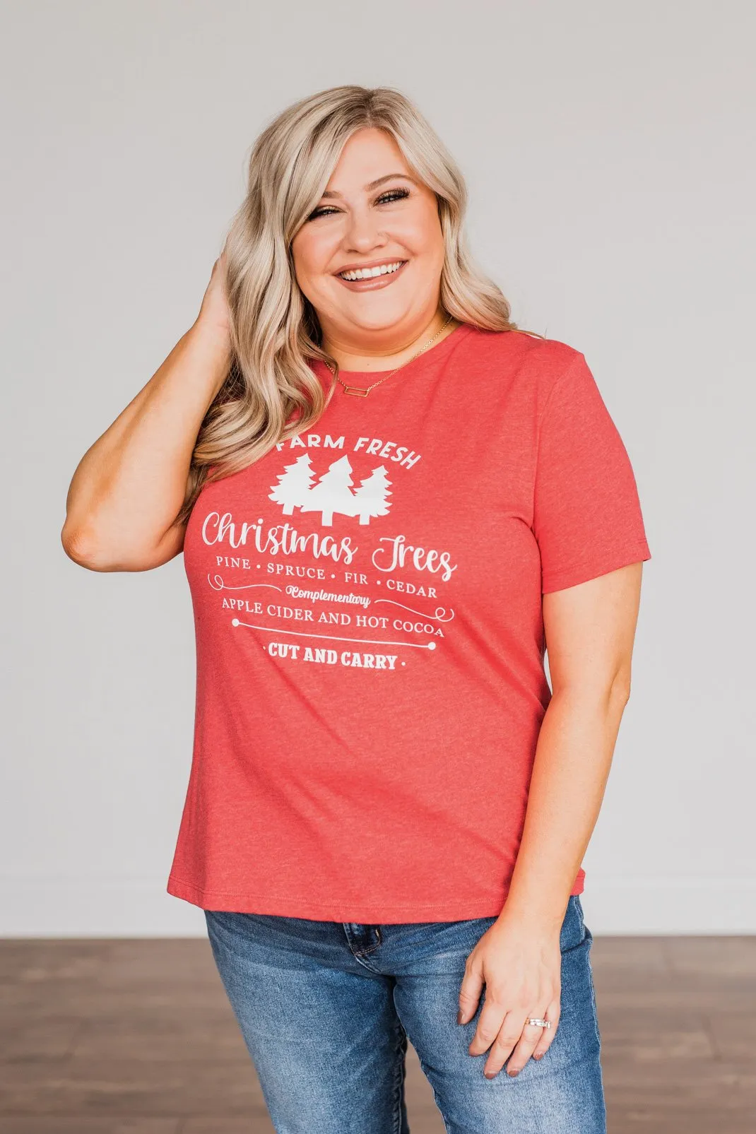 "Farm Fresh Christmas Trees" Graphic Tee- Red