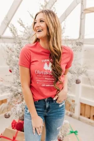 "Farm Fresh Christmas Trees" Graphic Tee- Red