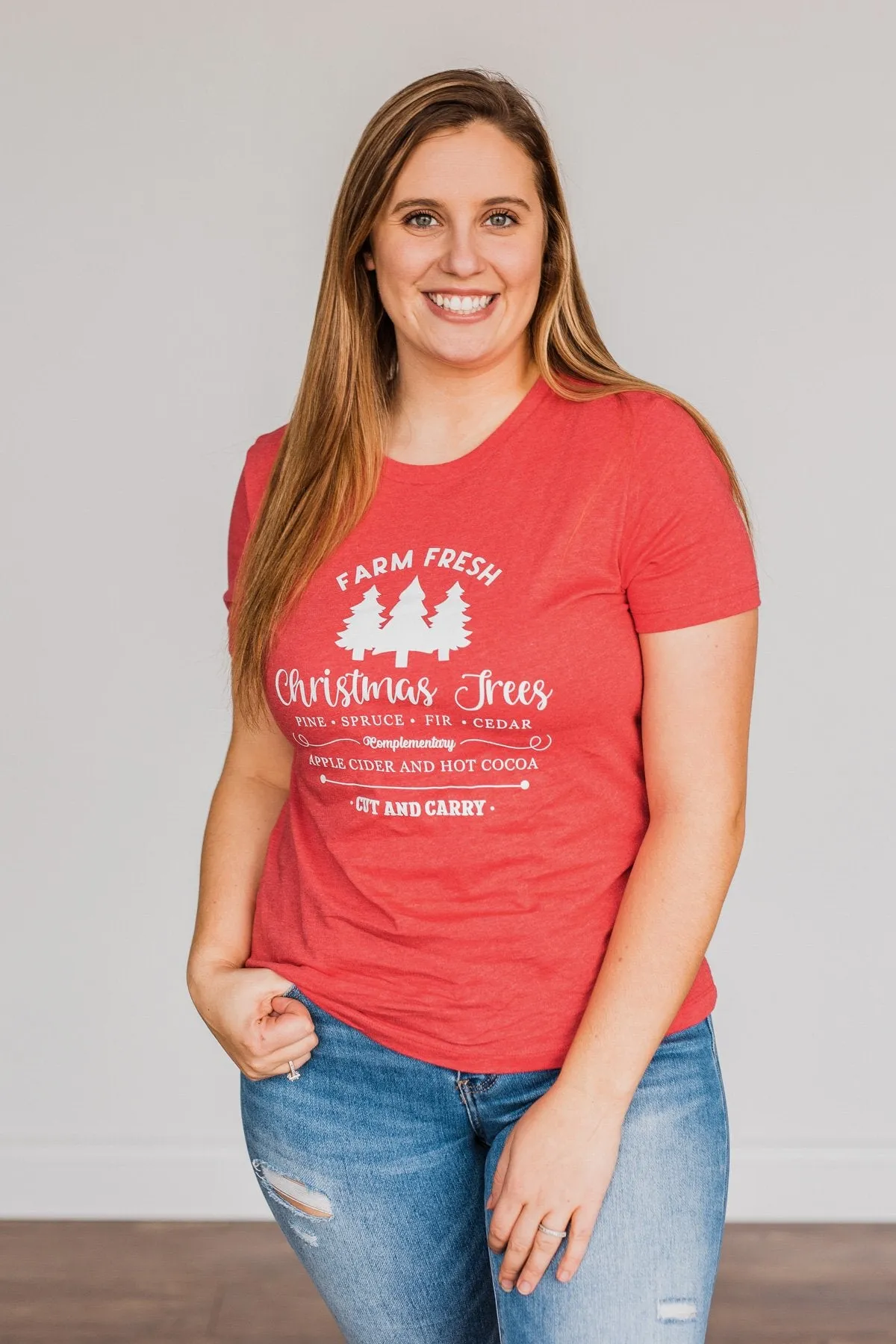 "Farm Fresh Christmas Trees" Graphic Tee- Red