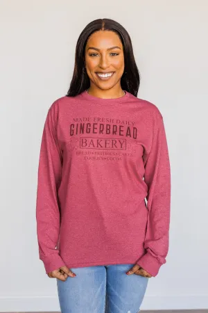"Gingerbread Bakery" Graphic Long Sleeve Top- Red